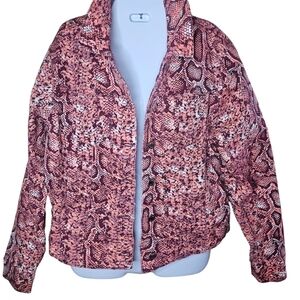 Venus women's burgundy,white,coral animal print long-sleeved jeans jacket size L